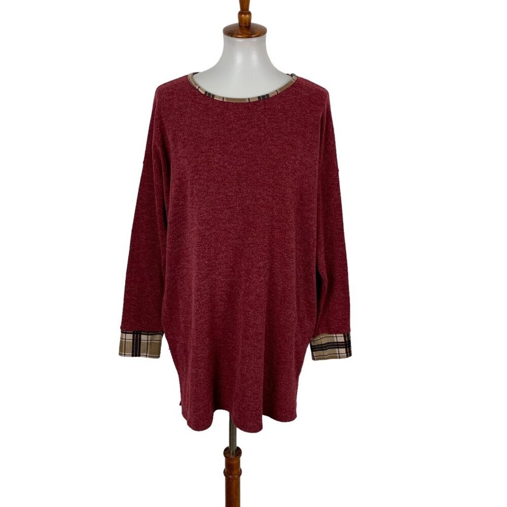 Eloges Red Knit Tunic Top Large Long Sleeve Sweater Boho Fall Casual‎